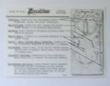Carte instruction Excalibur Gottlieb 1988